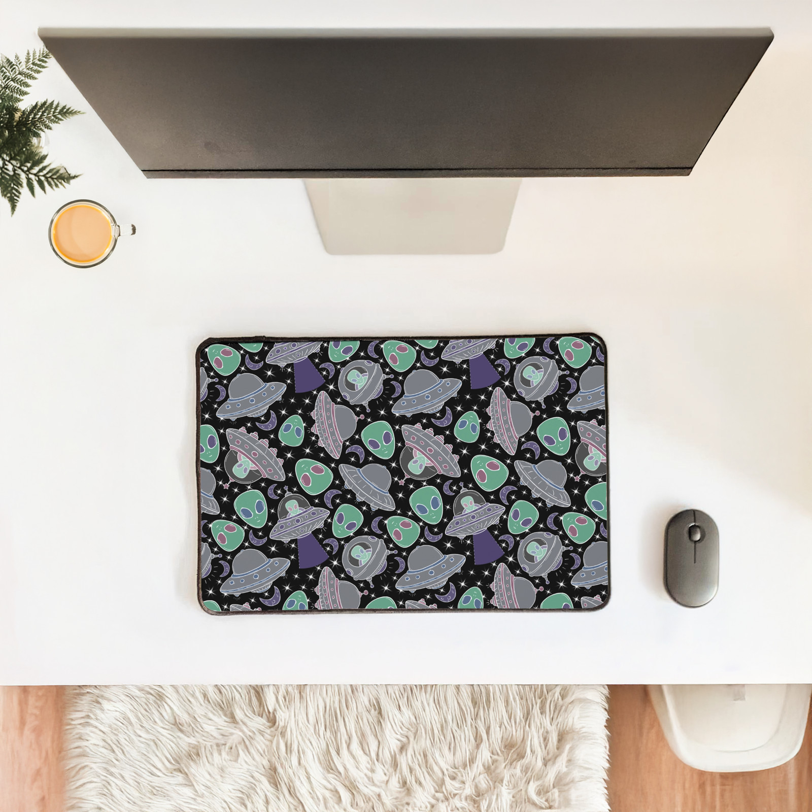 UFO Alien Moons and Stars Spooky-Cute Space Gaming Desk Mat