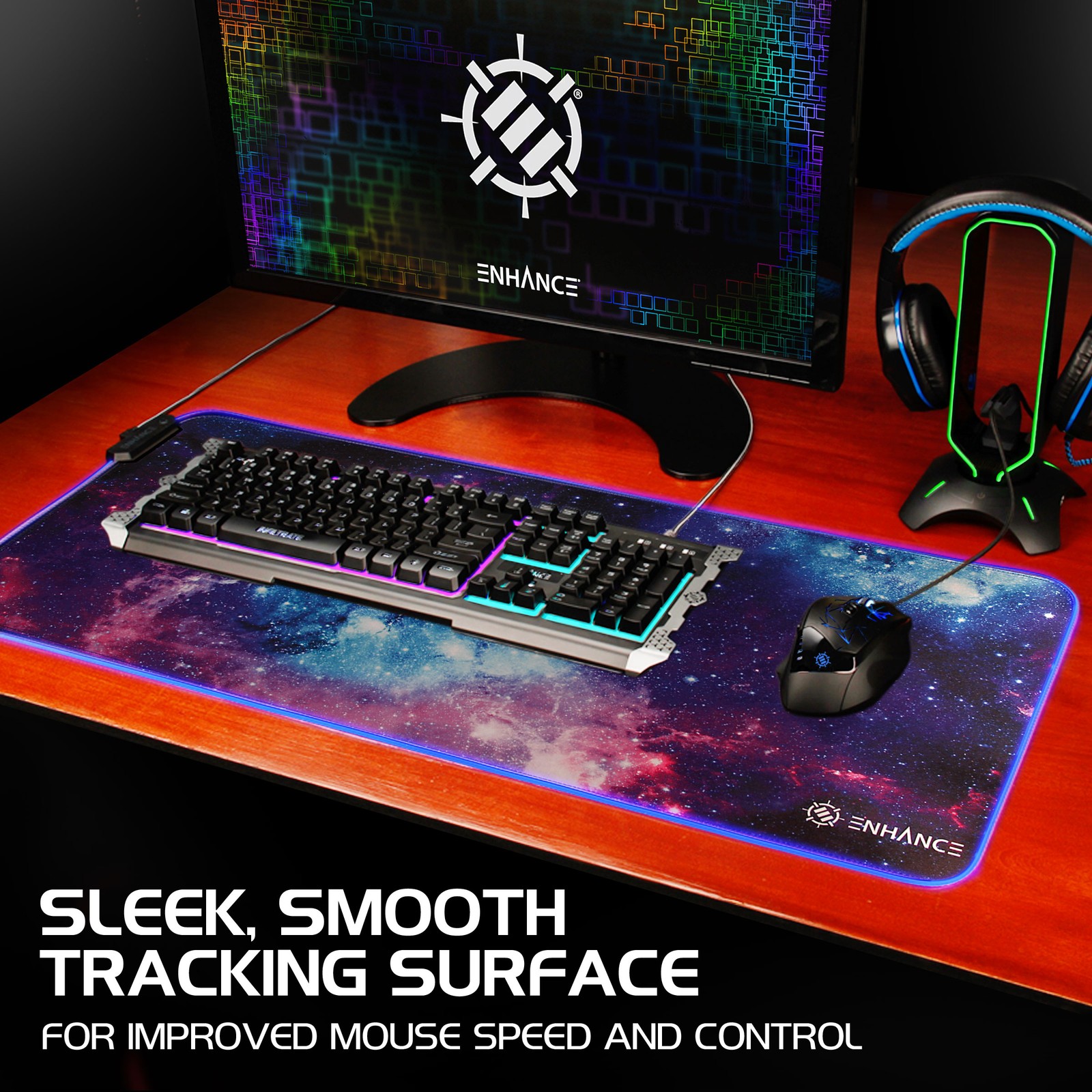 ENHANCE Large LED Gaming Mouse Pad – Soft XXL Desk Mat (USED)