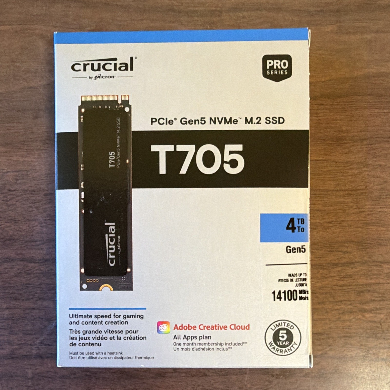 Crucial T705 4TB PCIe Gen5 NVMe M.2 SSD CT4000T705SSD3