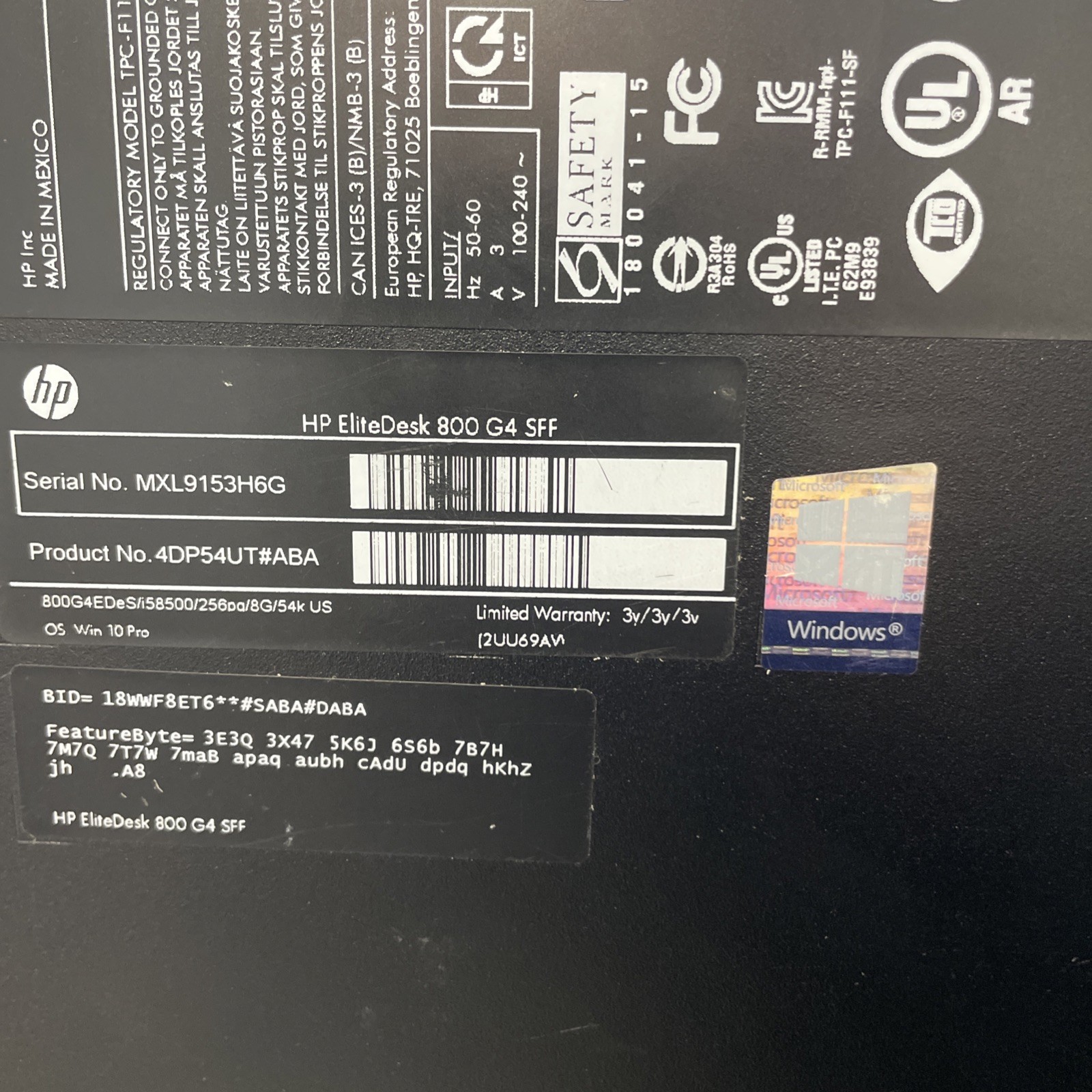 HP EliteDesk 800 G4 SFF no CPU No Ram, no hdd, tested