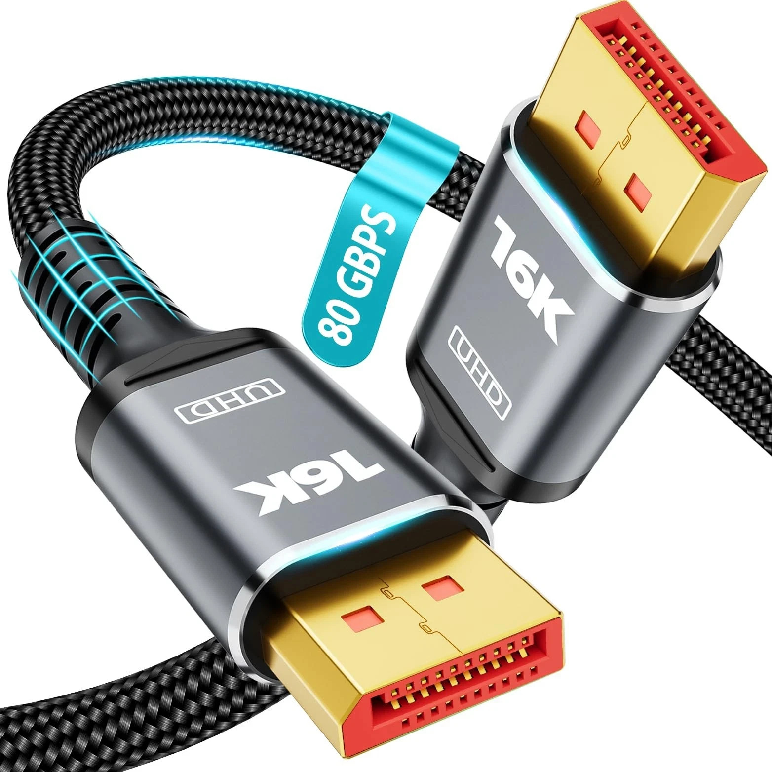 DisplayPort 2.1 Cable 80Gbps VESA 16K@60Hz 8K@120Hz 4K@240Hz HDR Braided 3.3ft