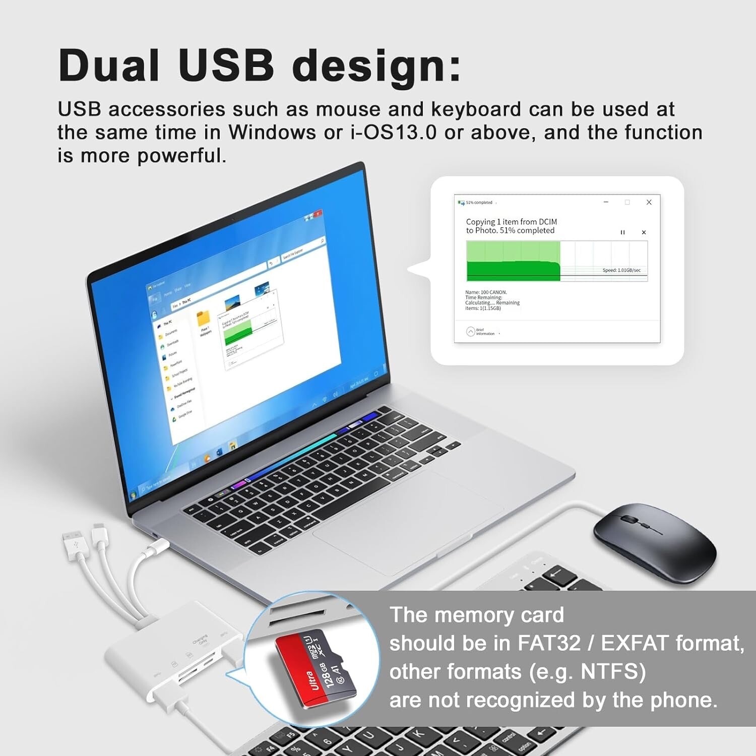 5 in 1 Memory Card Reader USB 3.0 OTG Adapter SD Card Reader For iPhone/iPad