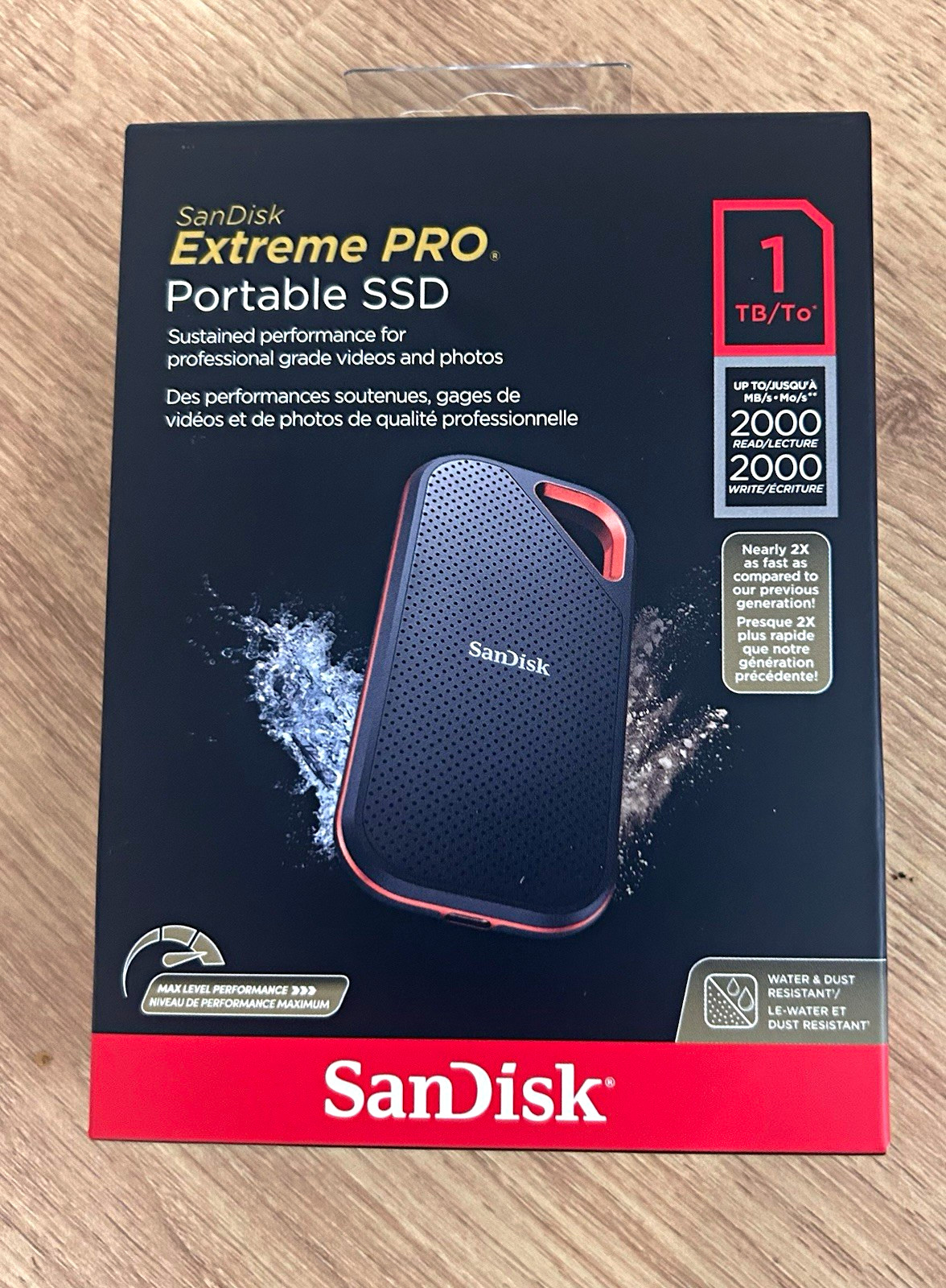 SanDisk Extreme PRO Portable SSD 1TB USB-C 2000MB/s Water/Dust Resistant