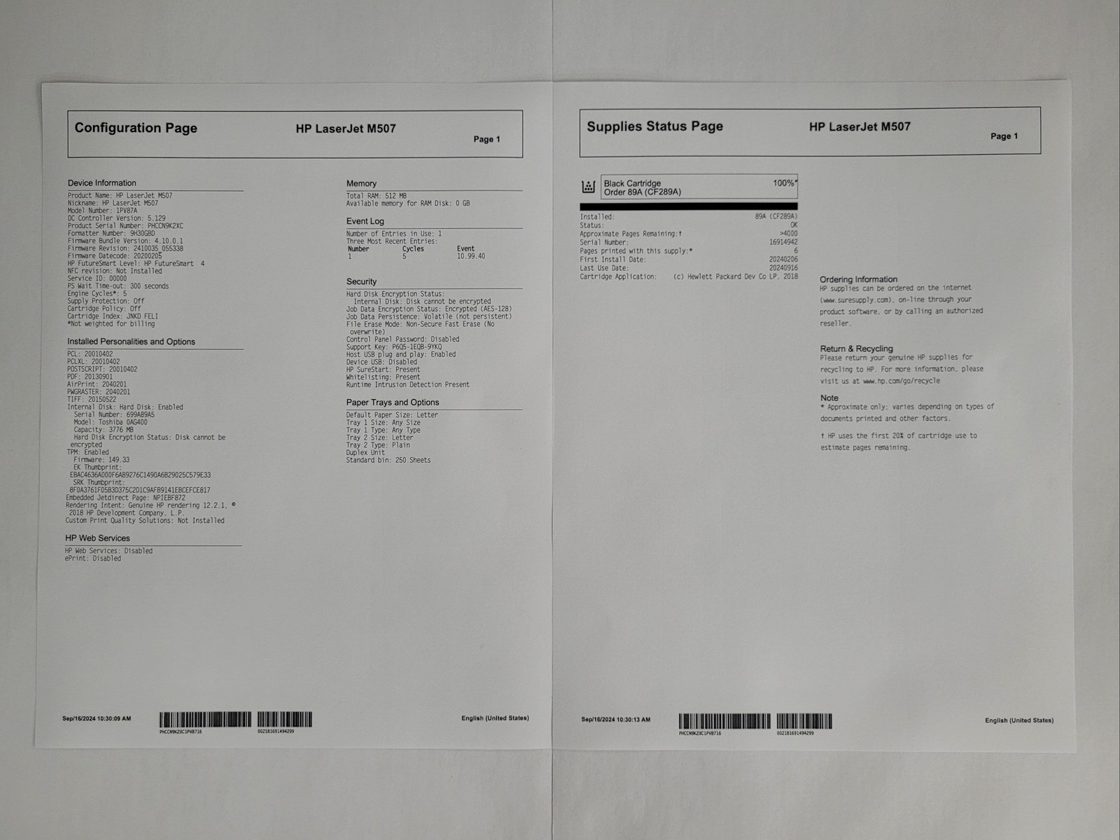 HP LASERJET ENTERPRISE M507DN PRINTER EXPERTLY SERVICED 60 DAYS WRNTY NO TONER
