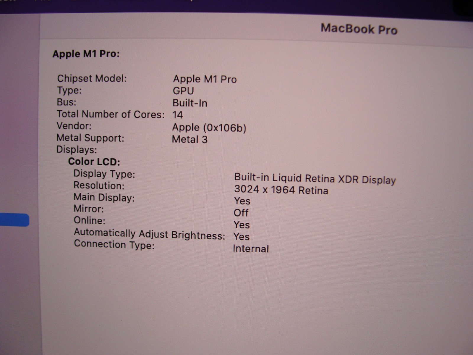 Apple MB Pro A2442 14″ 2021 M1 Pro 8CPU/14GPU 3.1GHz 16GB 512GB MKGT3LL/A Silver