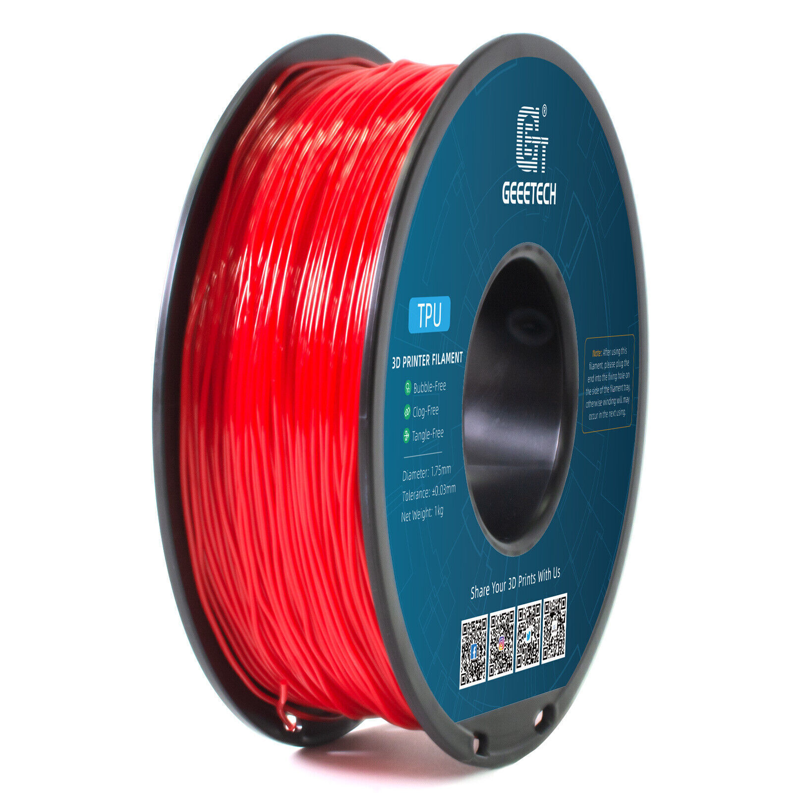 1kg/Roll GEEETECH TPU Filament Solid Color 1.75mm Flexible 3D Printer Filament