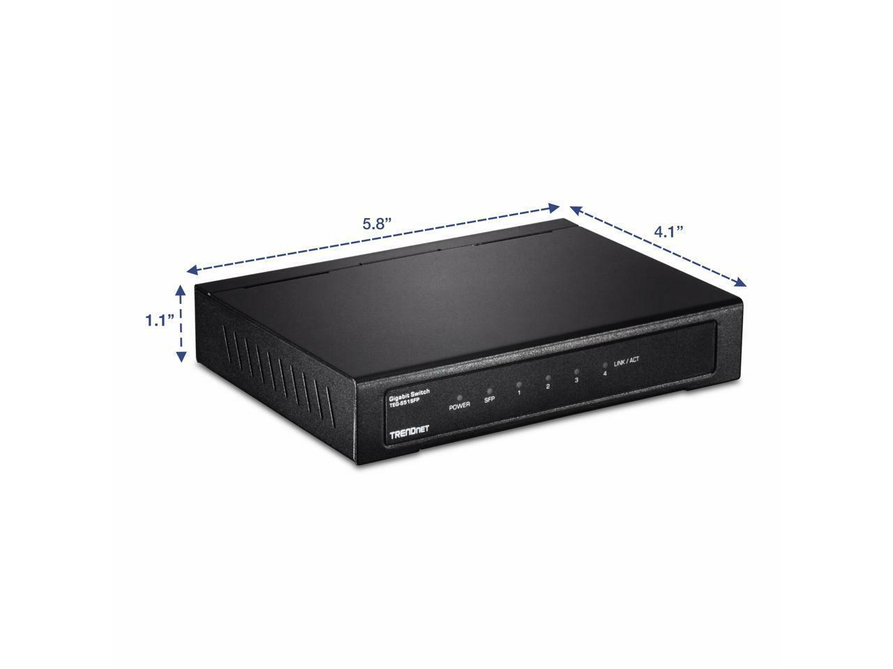 TRENDnet 4-Port Gigabit Switch with SFP Slot. Limited Life Time Warranty