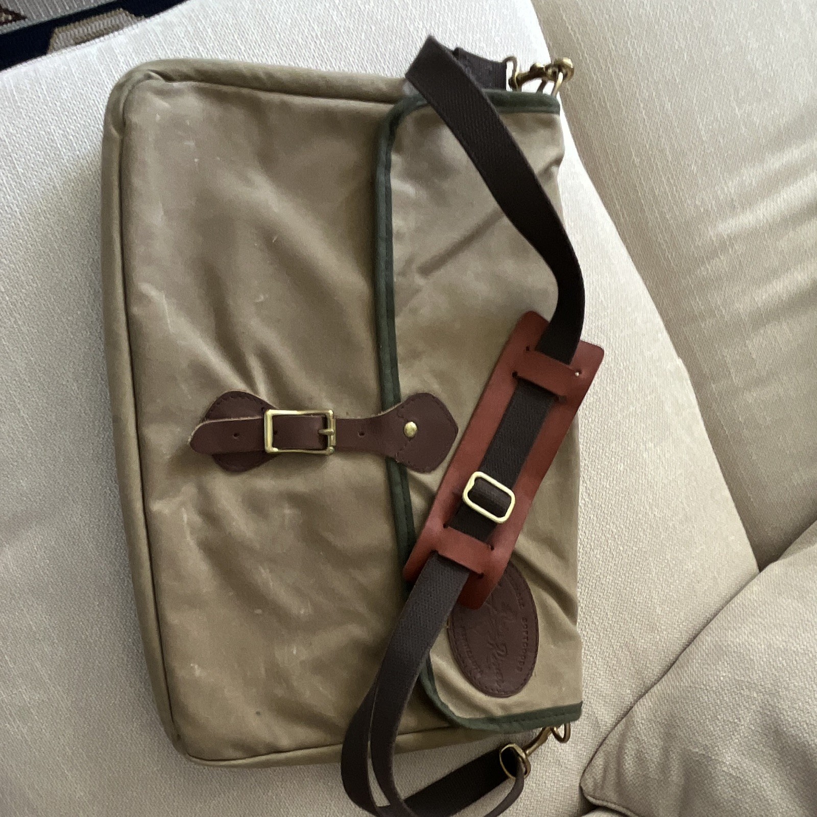 Frost River Solid Waxed Canvas Padded Laptop Sleeve/Case Tan Brown Leather Strap