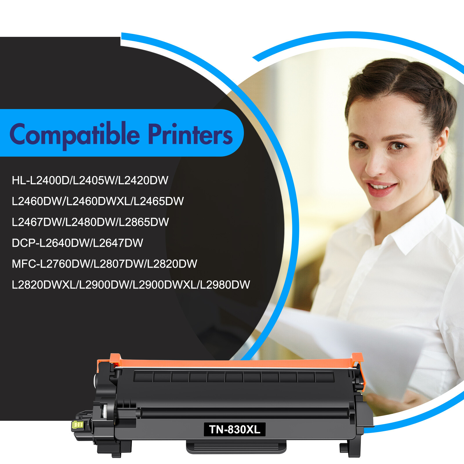 2PK TN830XL Toner Cartridge Compatible for Brother HL-L2467DW MFC-L2980DW 2760DW