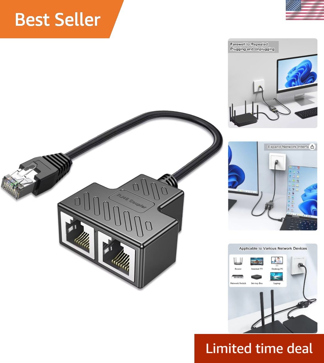 Compact RJ45 Ethernet Splitter 1 to 2 – Perfect for Home and Office Use