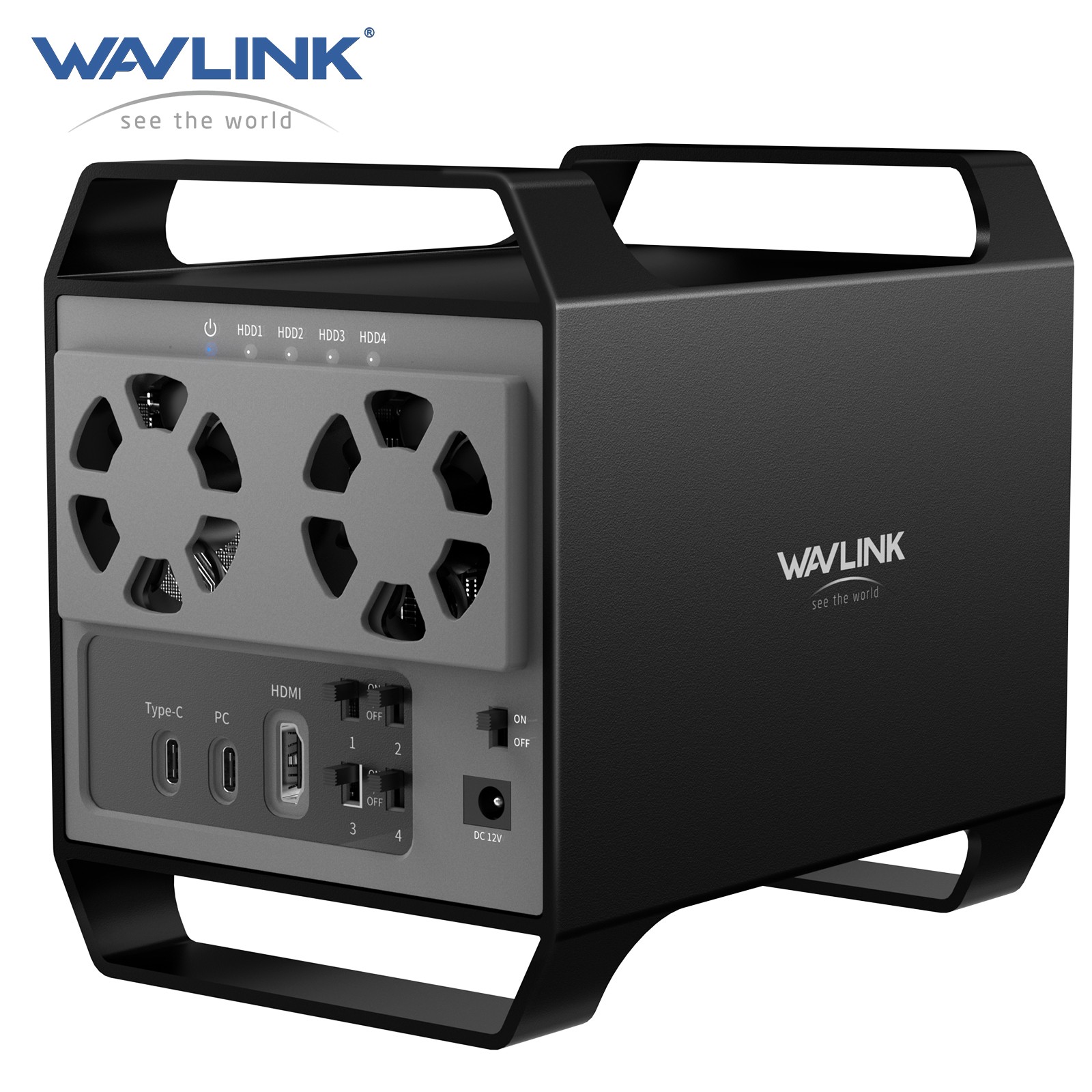 USB3.2 to 4-Bay 2.5”/3.5” SATA HDD/SSD Drive Enclosure w/Cooling Fan 4K HDMI