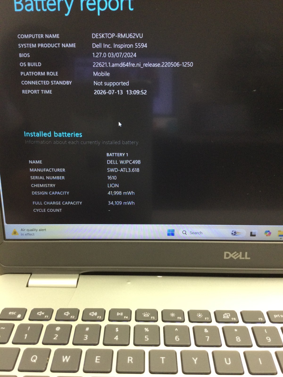 dell inspiron 5594 core i7-10510u 1.80ghz 15.6”16GB RAM 128GB SSD WIN 11 PRO