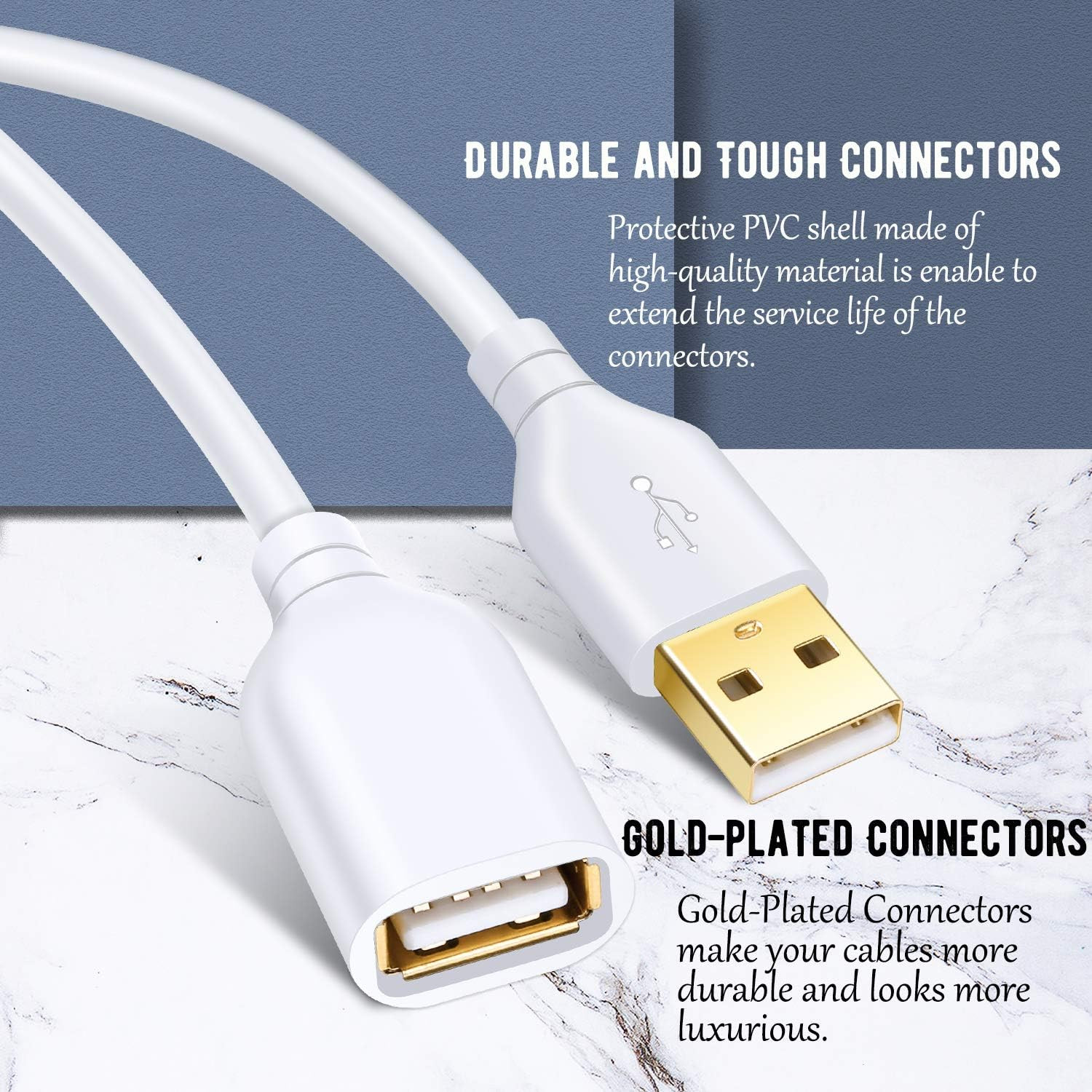 USB Extension Cable White 15ft, 2 Pack USB 2.0 Extender Cable Type A Male to A F