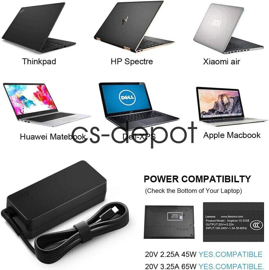 Lenovo 45W 65W 90W USB-C Charger Type-C Adapter For ThinkPad X1 Carbon Yoga T490