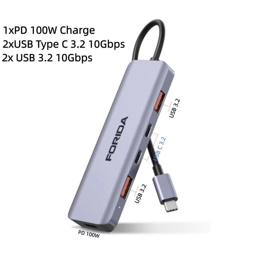 FORIDA USB Hub Type C 10Gbps USB C HDMI Splitter PD 100W Power Charging USB 3.2