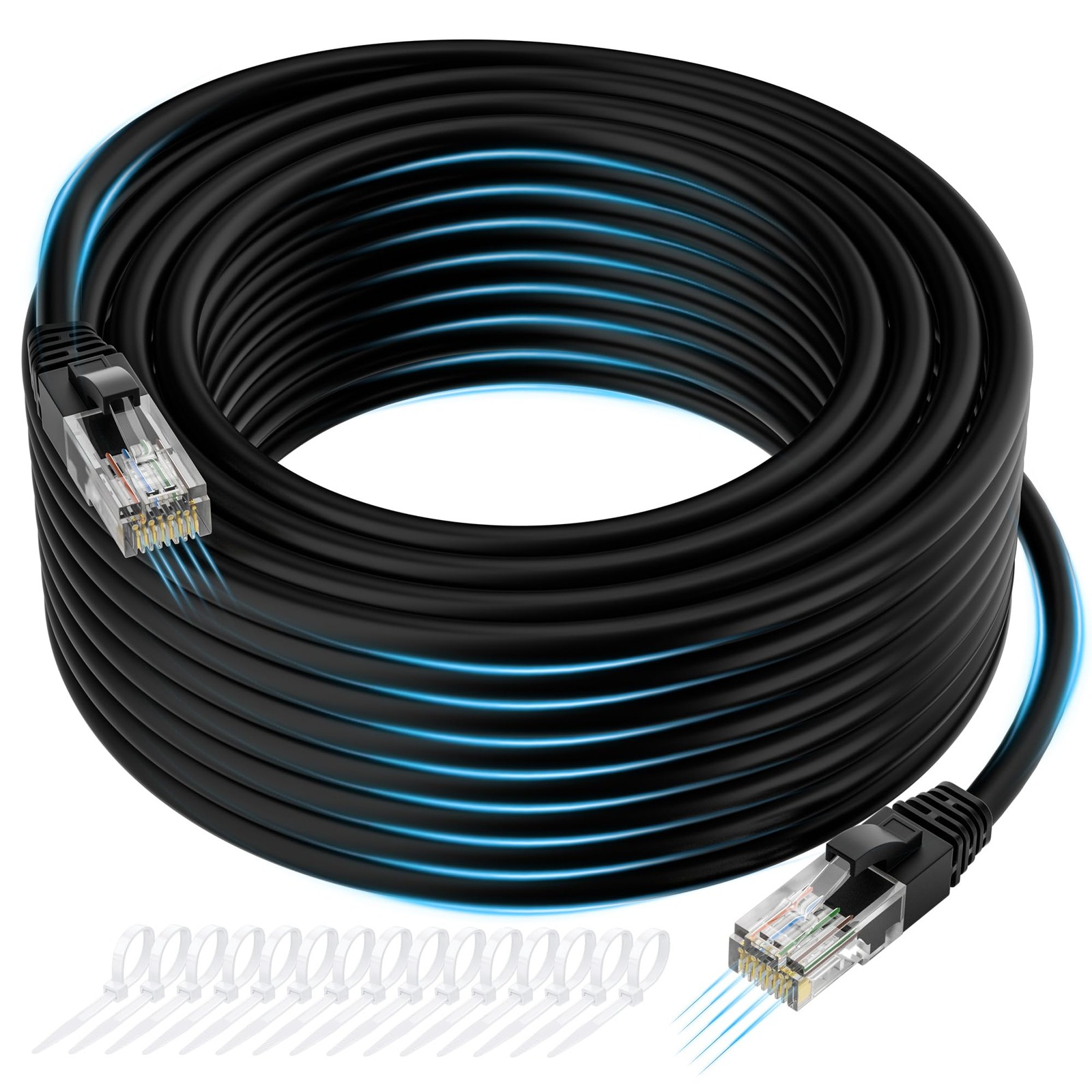 Cat 6 Ethernet Cable 50 FT, Long High Speed Cat6 Internet Cable, Black Snagle…