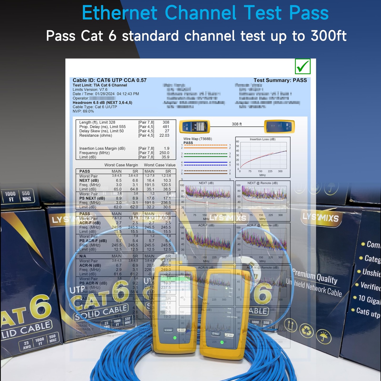 Cat6 Ethernet Cable 500 FT 23AWG Solid CCA 550MHz 10G Pull Box Wire Blue