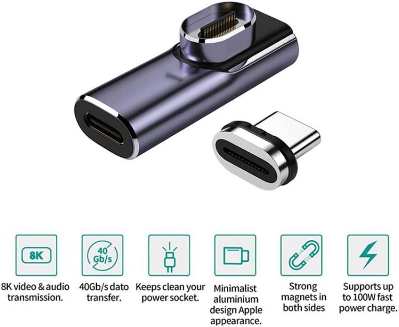 Magnetic USB C Adapter 24Pins Type C Connector For Thunderbolt 4 USB 4.0 40Gbps