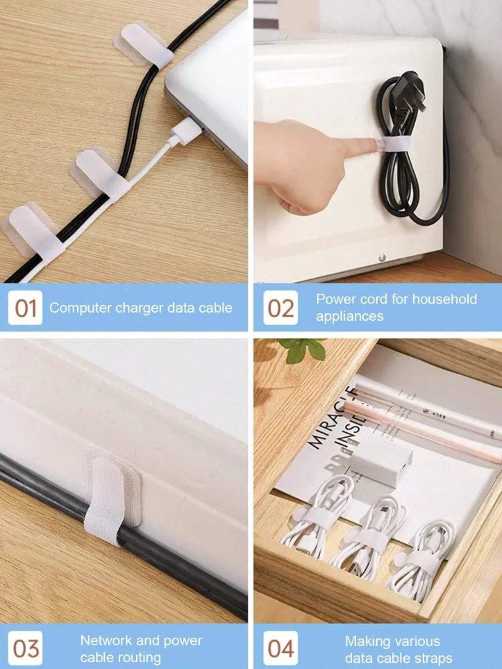 10pcs Hook & Loop Cable Organizer Straps – Wire Management for Home & Office