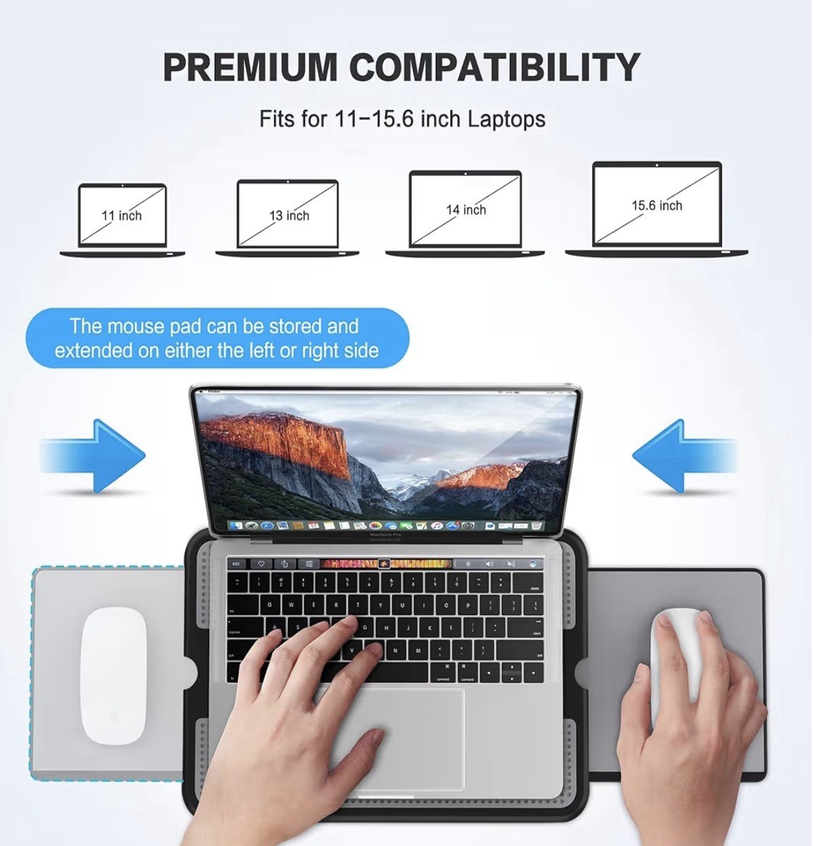 Laptop Lap Desk Portable Retractable Left/Right Mouse Pad Tray AboveTEK Non-Slip