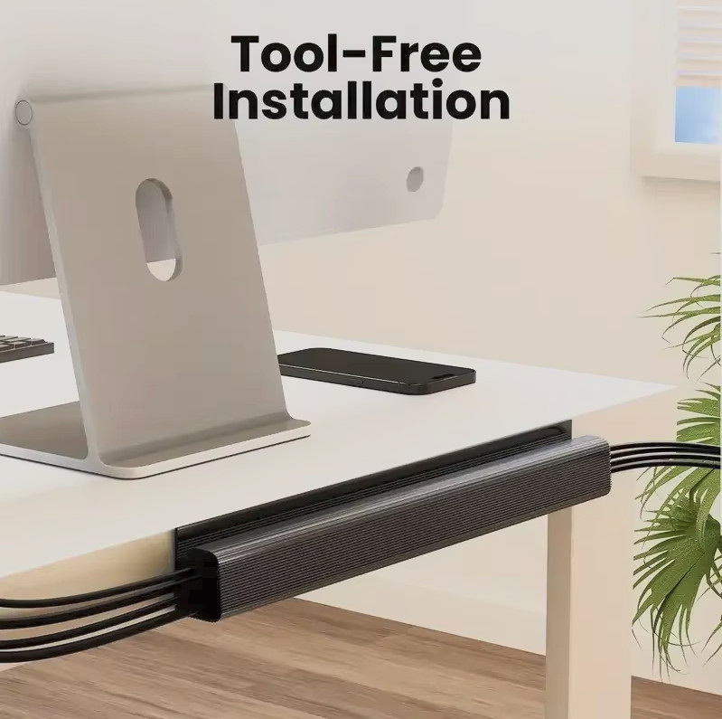 PVC Under Desk Cable Management Tray No Drill Wire Organizer Cord Hider Home Off