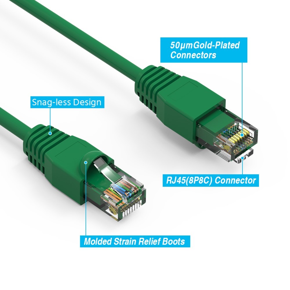7FT Cat6A RJ45 Ethernet LAN Network UTP Patch Cable Cord Copper Gold 24AWG Green