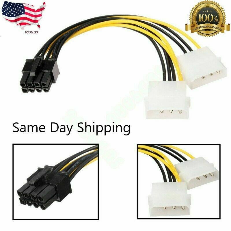 LOT OF 4 Dual Molex 4 pin to 8 pin PCI-E Express adapter power cable Video Card
