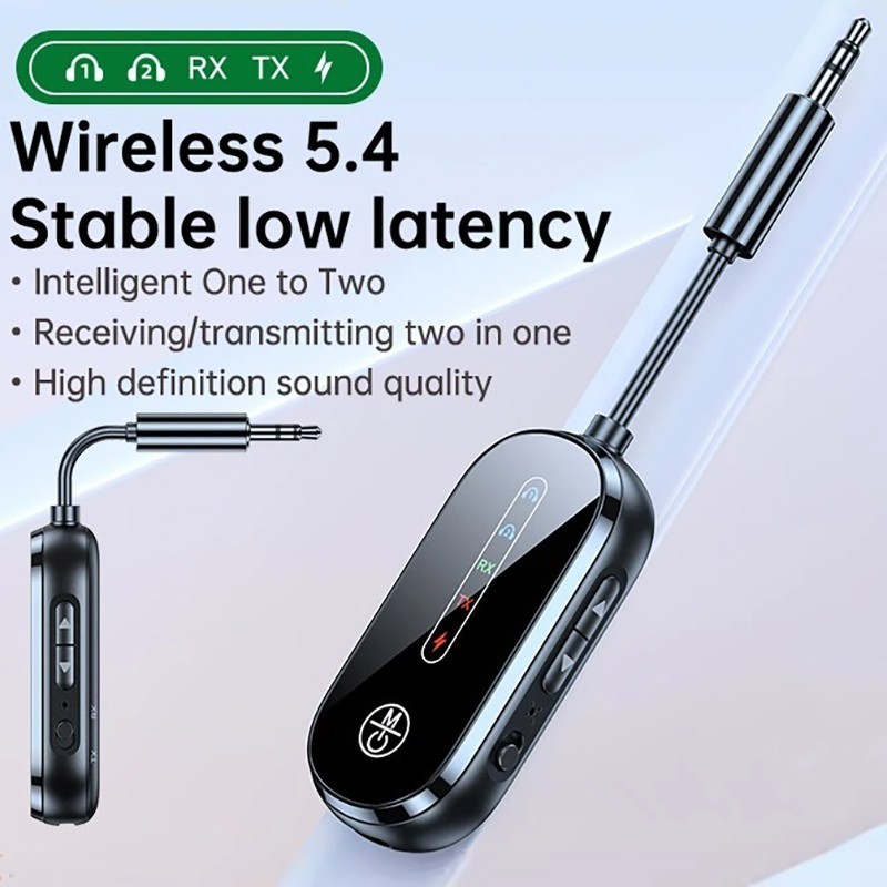 Bluetooth 5.4 Dual-Device Transmitter Receiver Music Adapter Car Audio 3.5mm Aux