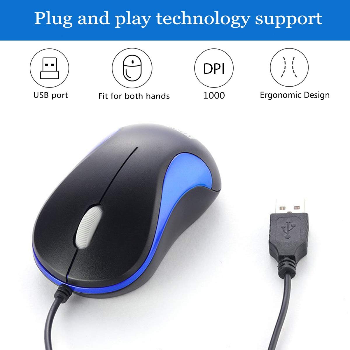 Laptop Mouse 2 Pack USB Optical Wired for Office 2 count, Bluedouble