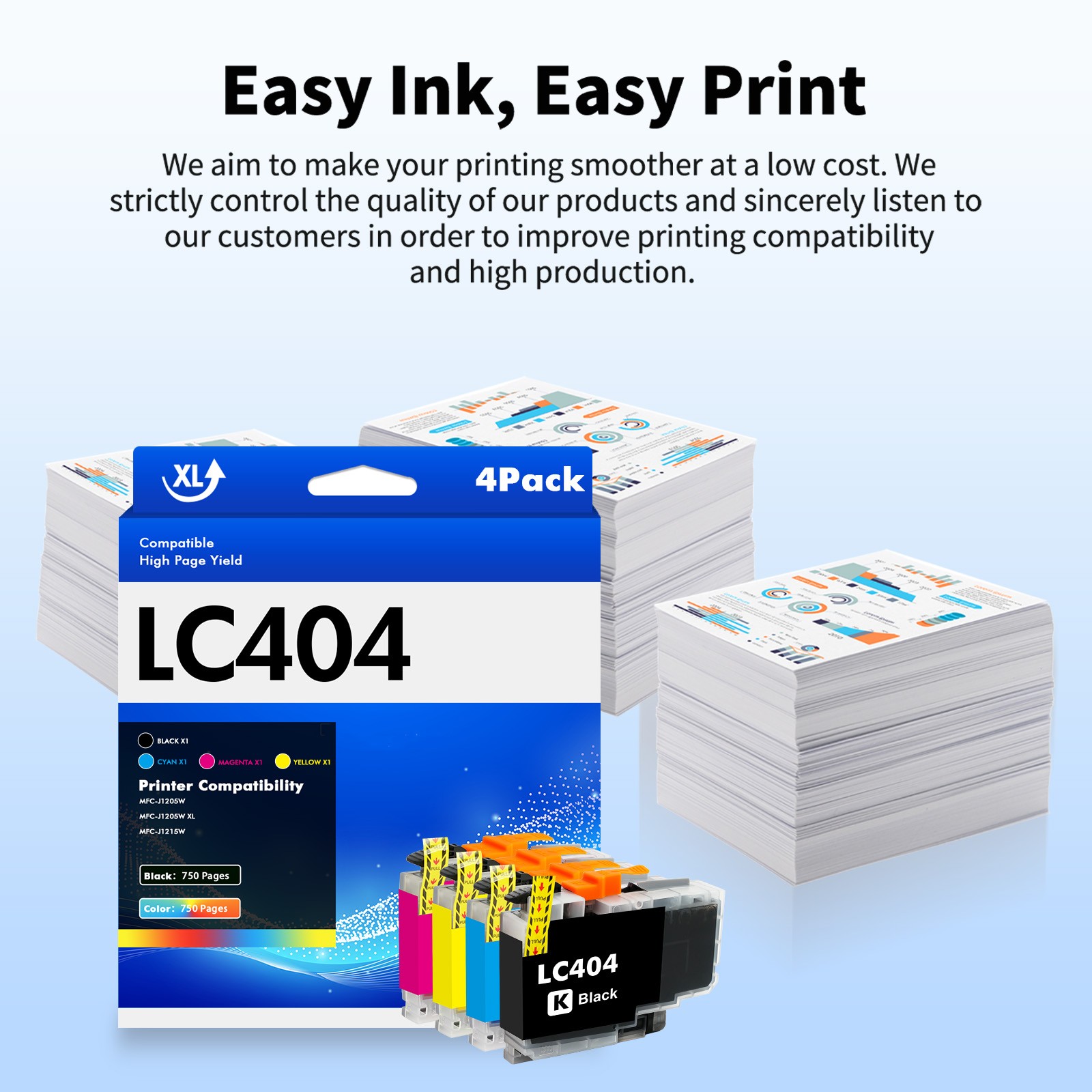 4 Pack LC-404 LC404 Ink Cartridges Compatible For Brother MFC-J1215W MFC-J1205W