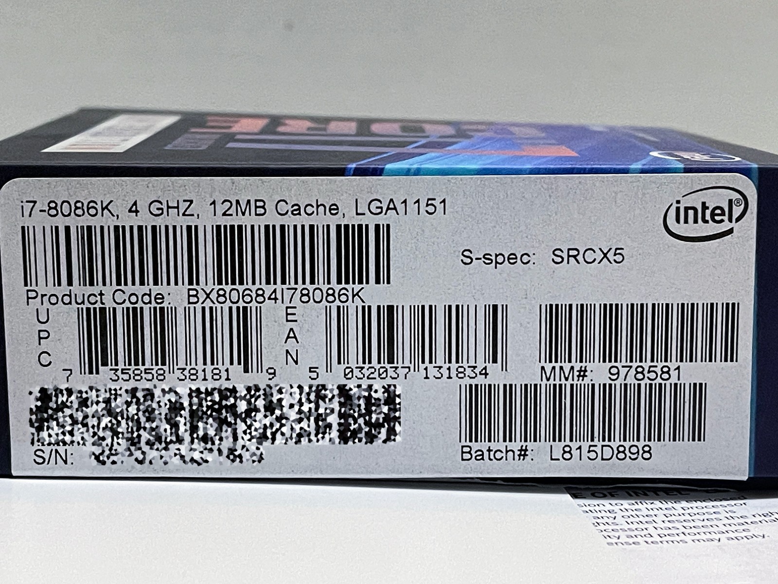Intel Core i7-8086K Processor CPU LE 12MB Cache up to 5.0Ghz LGA 1151 SRCX5