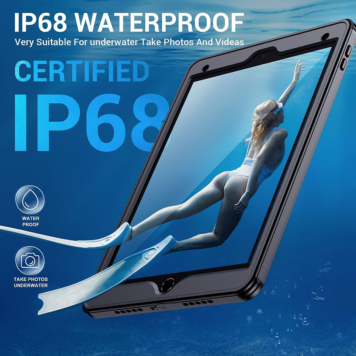For iPad 9th/8th/7th Generation 10.2 Case Waterproof Shockproof Underwater Cover