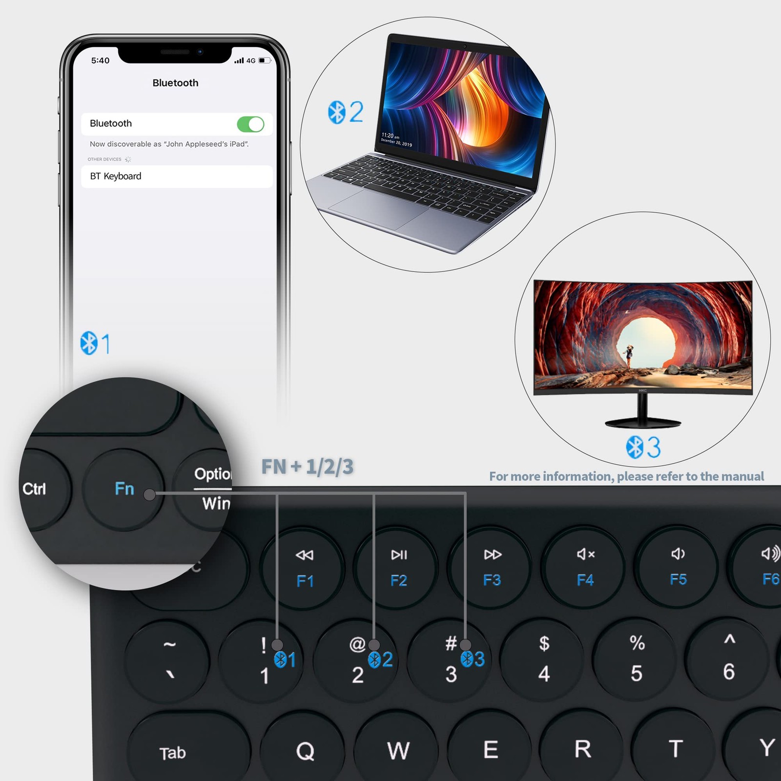Portable Slim Bluetooth Keyboard Wireless 78 Keys Compact TKL Scissor Black