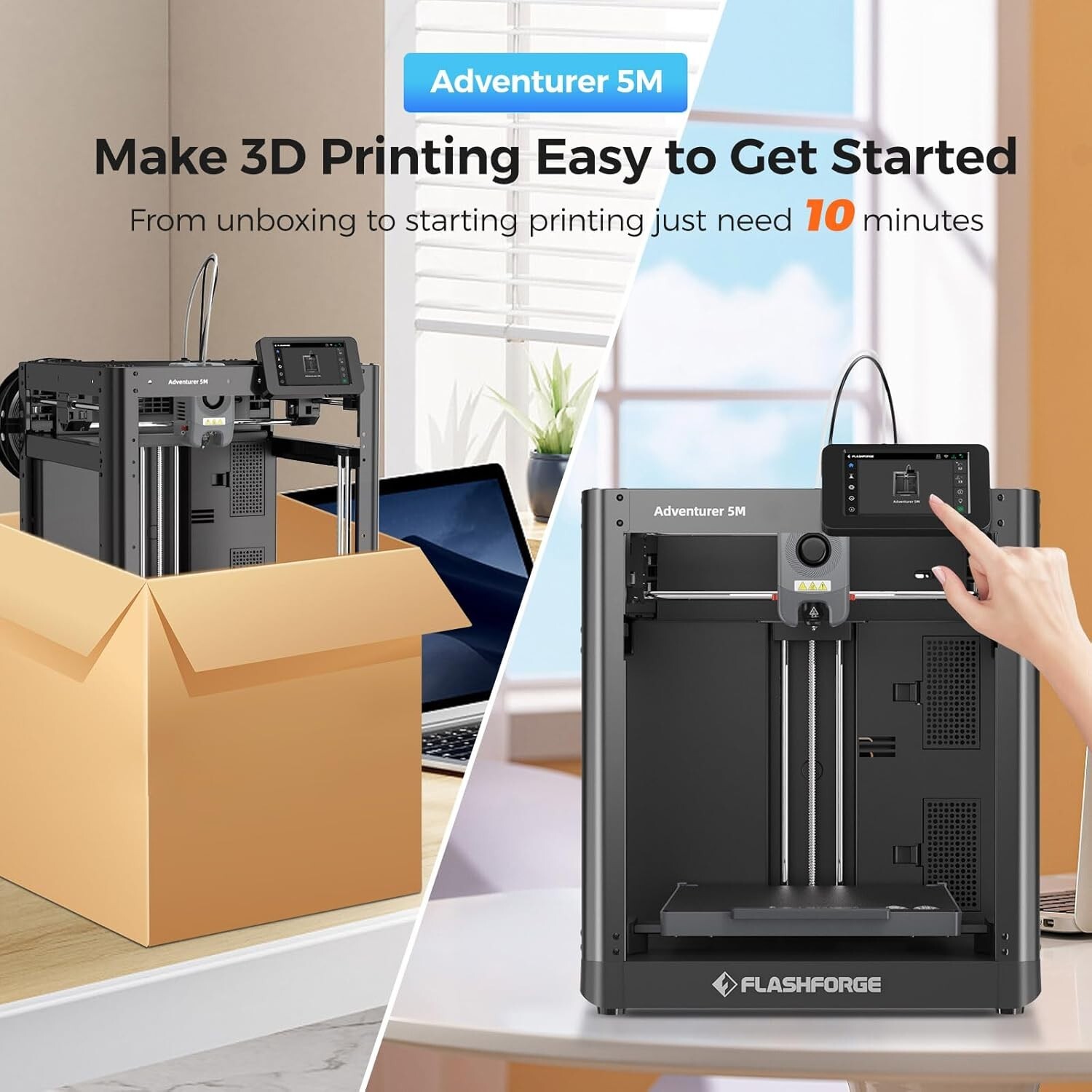 FLASHFORGE Adventurer 5M 3D Printer Fully Auto Leveling w/ Max 600mm/s Core XY