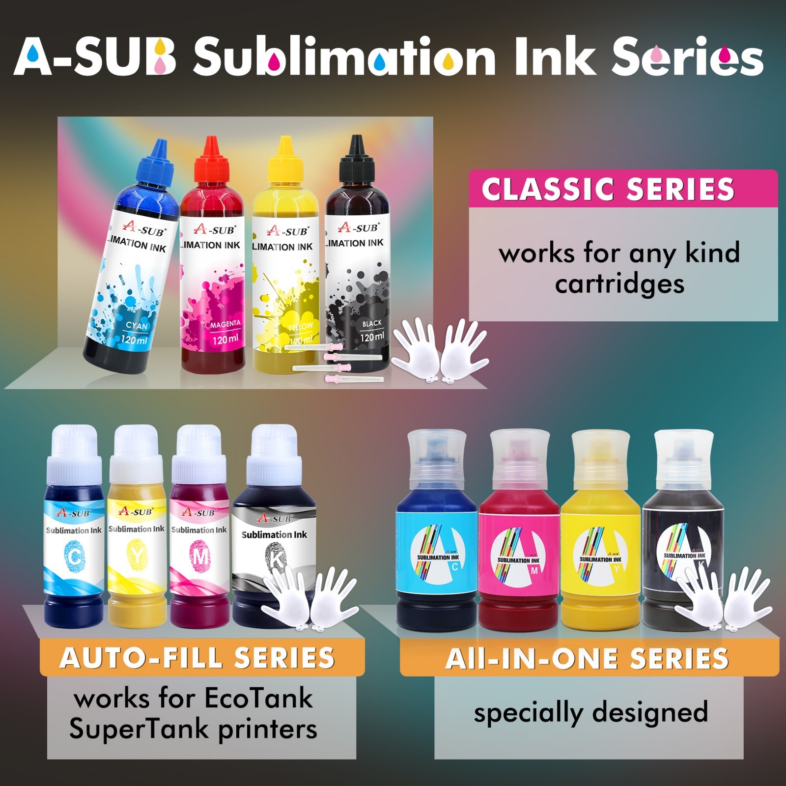 Bundle A-SUB Sublimation Ink + Sublimation Paper 8.5×11 + 2Roll Sublimation Tape