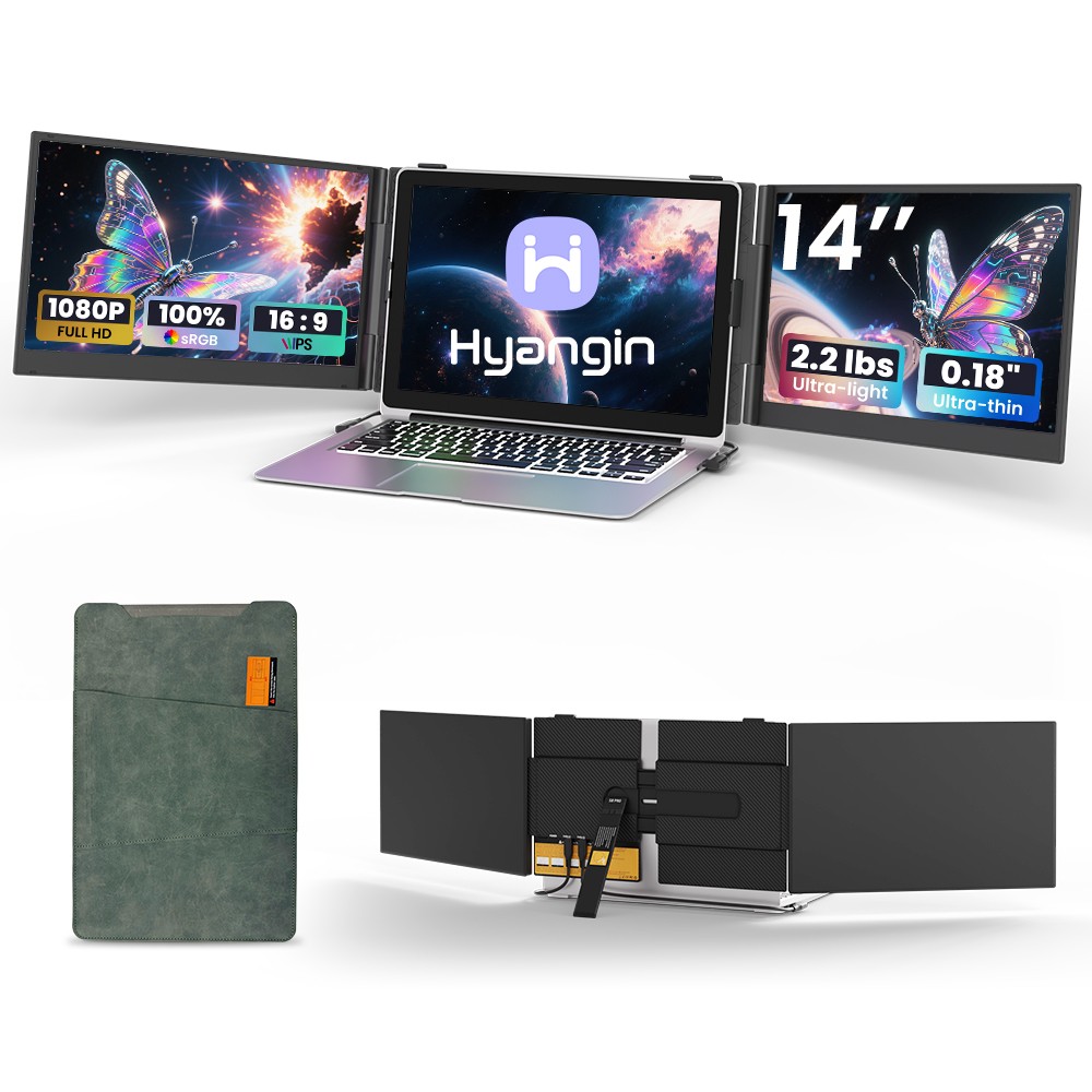 Hyangin 14″ Triple Laptop Screen Extender 1080P Ultra Slim Portable Monitor