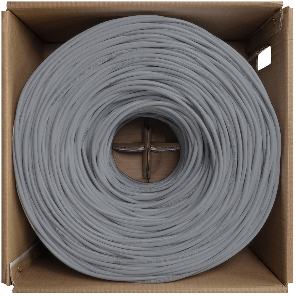 CAT6 Cable CMR Copper Riser UTP 23 AWG 250 MHz Ethernet – 1000 Ft Grey Bulk