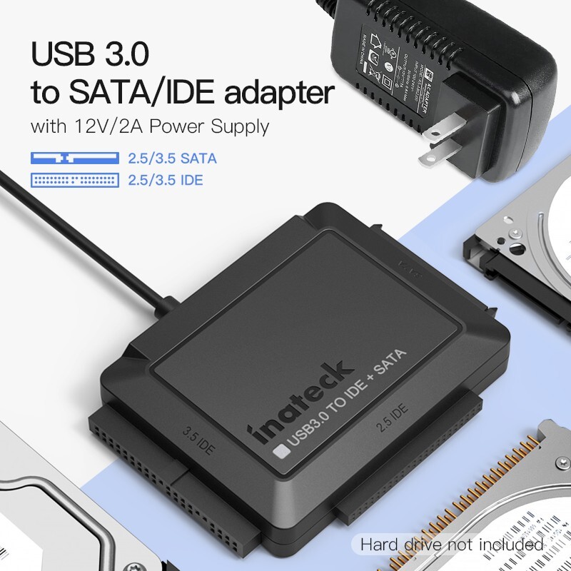 USB 3.0 to IDE & SATA External Hard Drive Reader 2.5″ 3.5″ HDD SSD Power adapter