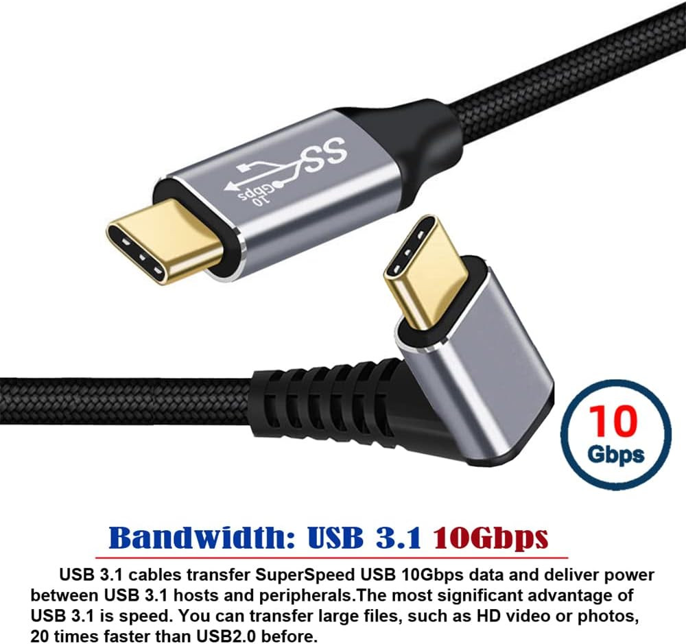 90 Degree Up Down Angled Type-C USB-C Male to Male USB3.1 10Gbps 100W Da…