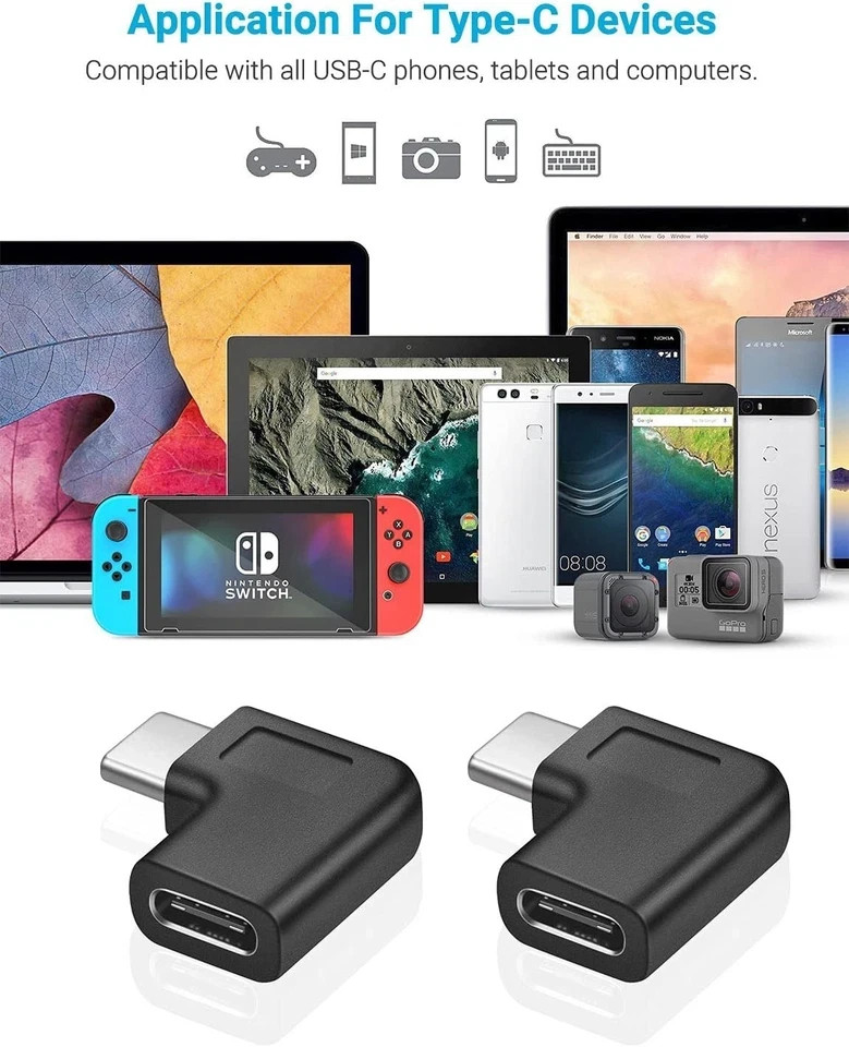 USB C Right Angle Adapter,90 Degree USB C to USB Type-C Male to Female Adapter C