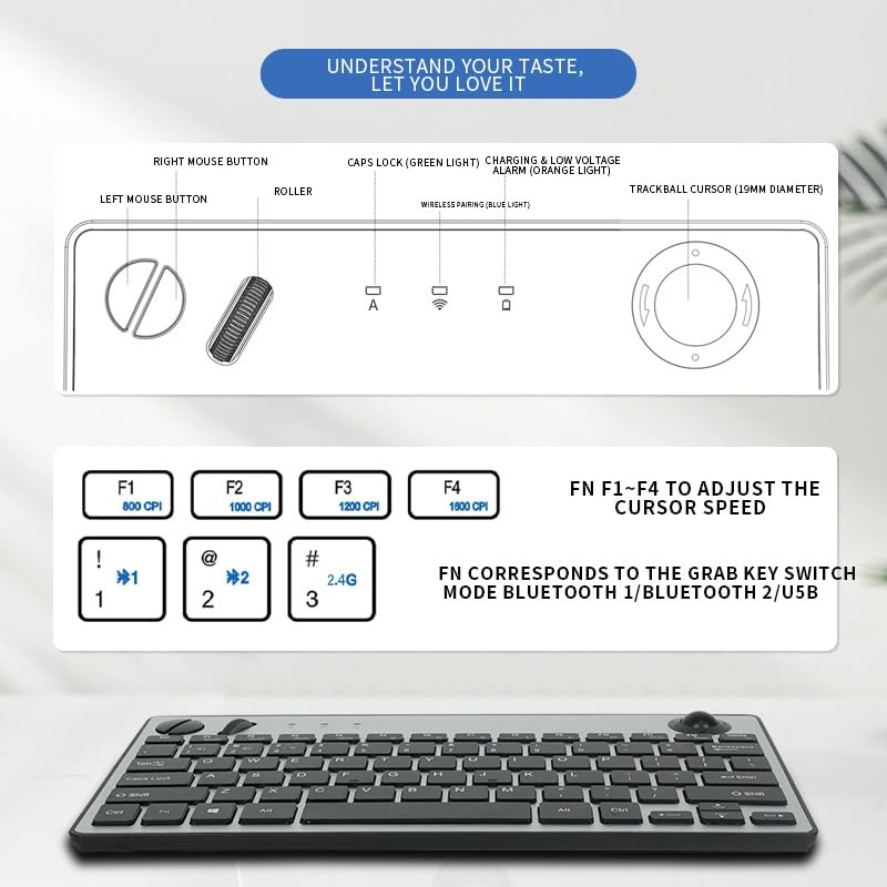 78 Keys Dual Mode Wireless Trackball Keyboard, Bluetooth 5.0 & 2.4G Wireless …