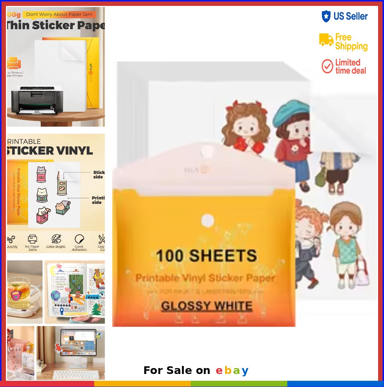 Printable Vinyl Sticker Paper 100 Sheets Matte White Waterproof Inkjet Printer
