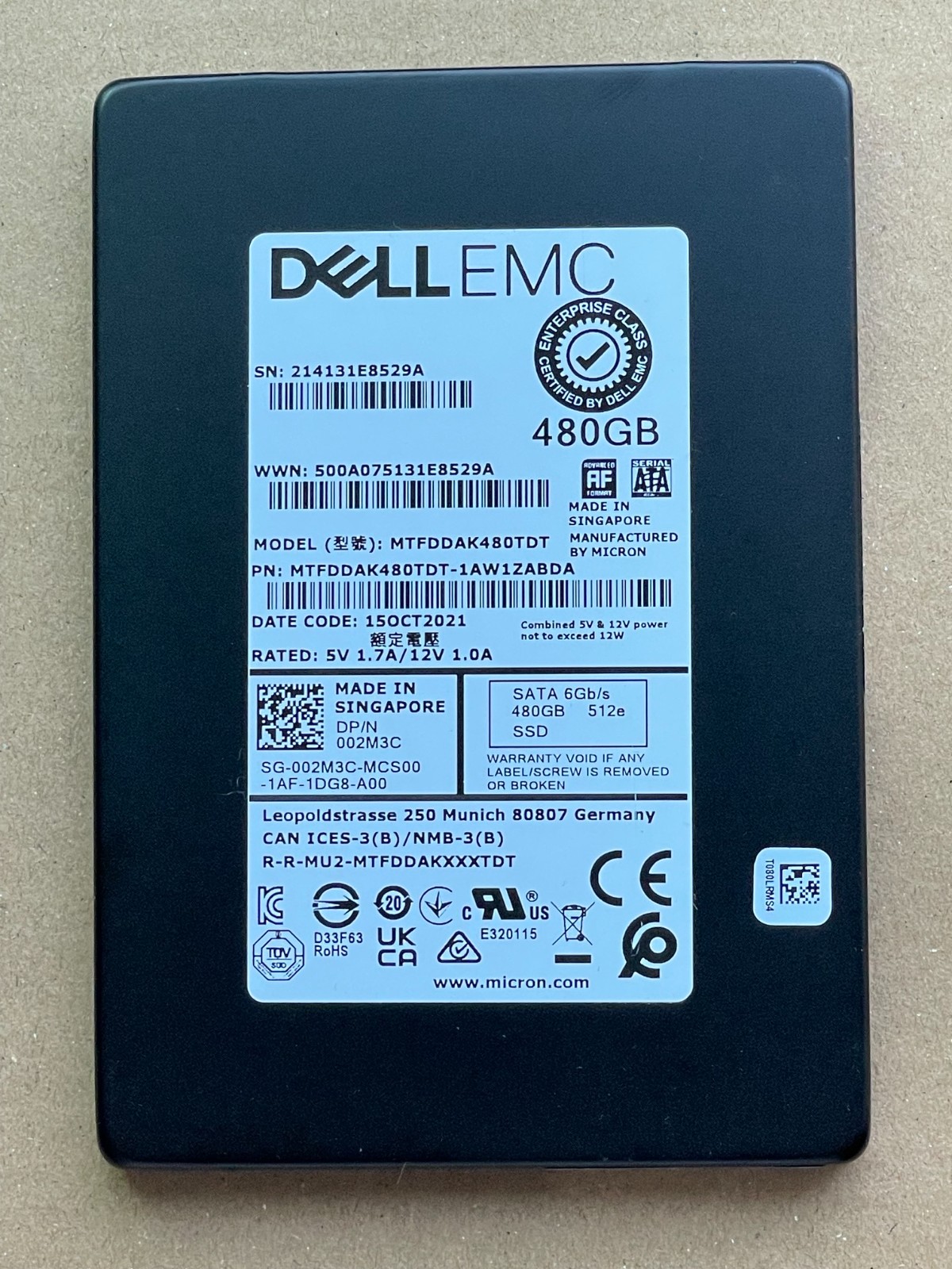 Dell EMC 480GB SSD SATA 2.5 6G RI MTFDDAK480TDS-1AW1ZABDA
