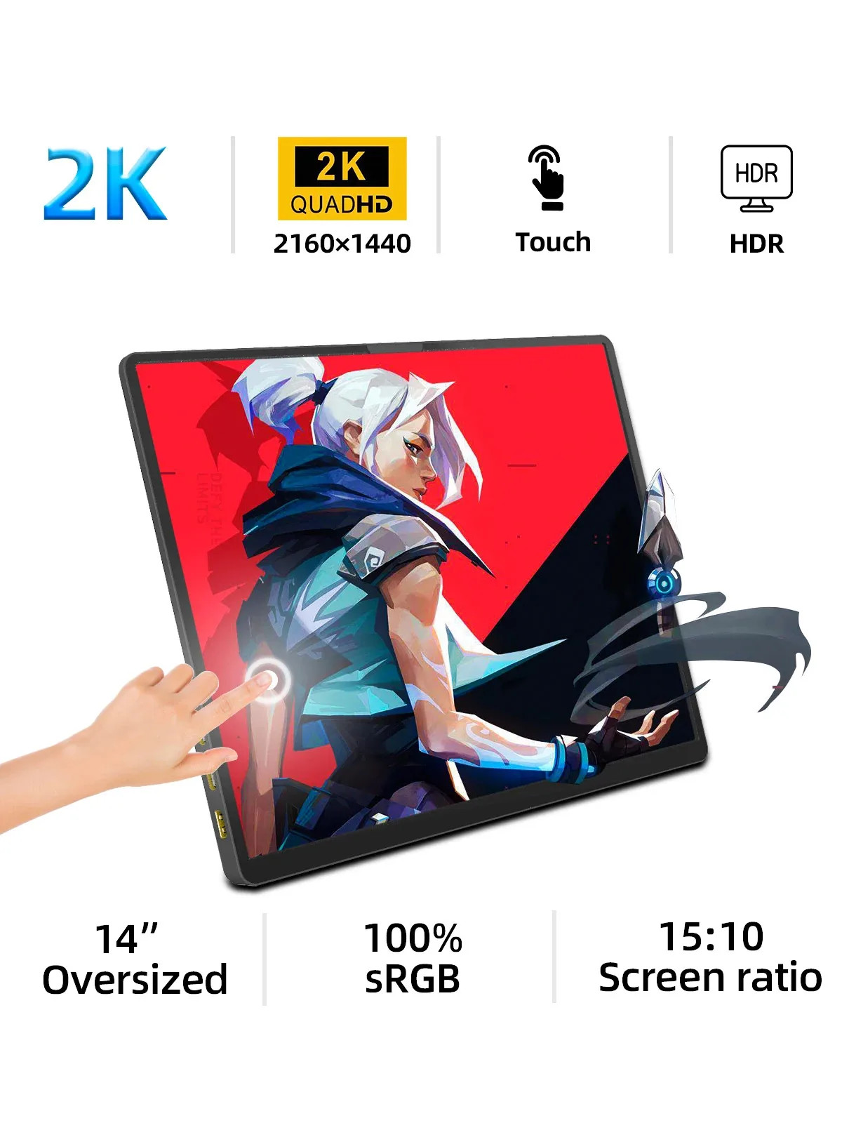 ZSUS 14″ 2K Portable Monitor 2160×1440 60Hz USB-C HDMI for Laptop PS5 Switch