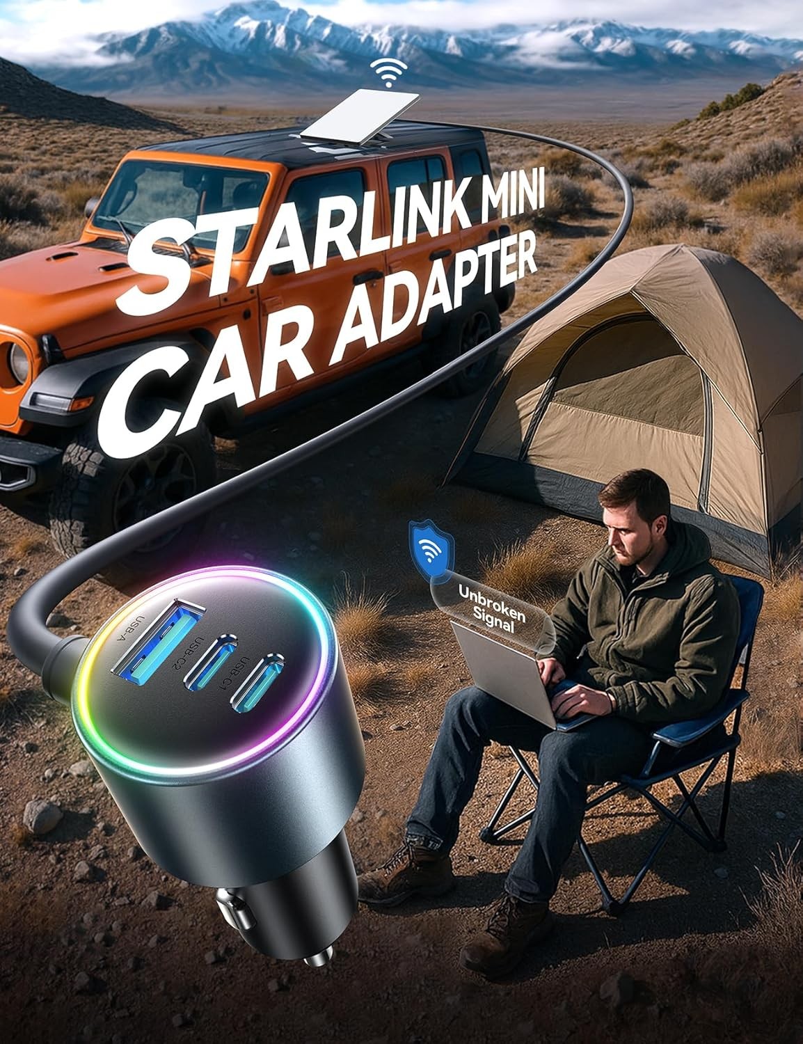 Starlink Mini Car Adapter, 10FT Starlink Mini Cable Car Charger, 12V-24V Cigaret