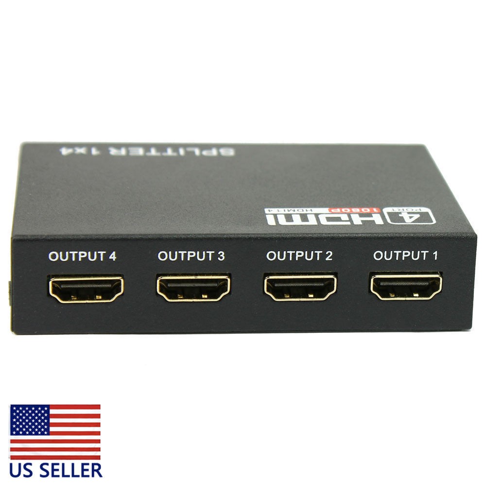 Full HD 1X4 Port HDMI Splitter Amplifier Repeater 3D 1080p 1 in 4 out Box Hub