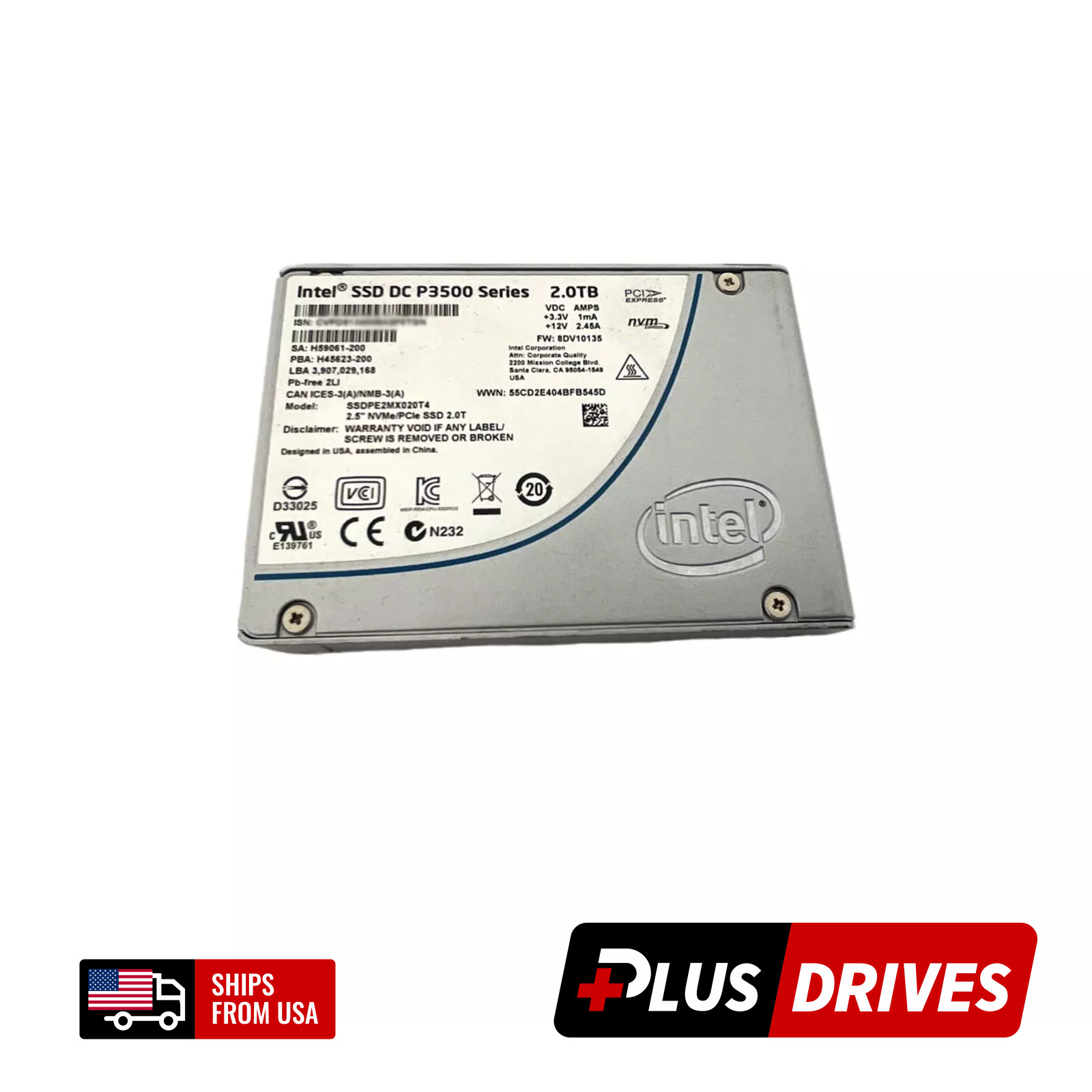 2TB NVMe Intel DC P3500 U.2 2.5″ PCIe 3.0 x4 Enterprise NVMe Drive 430K IOPS