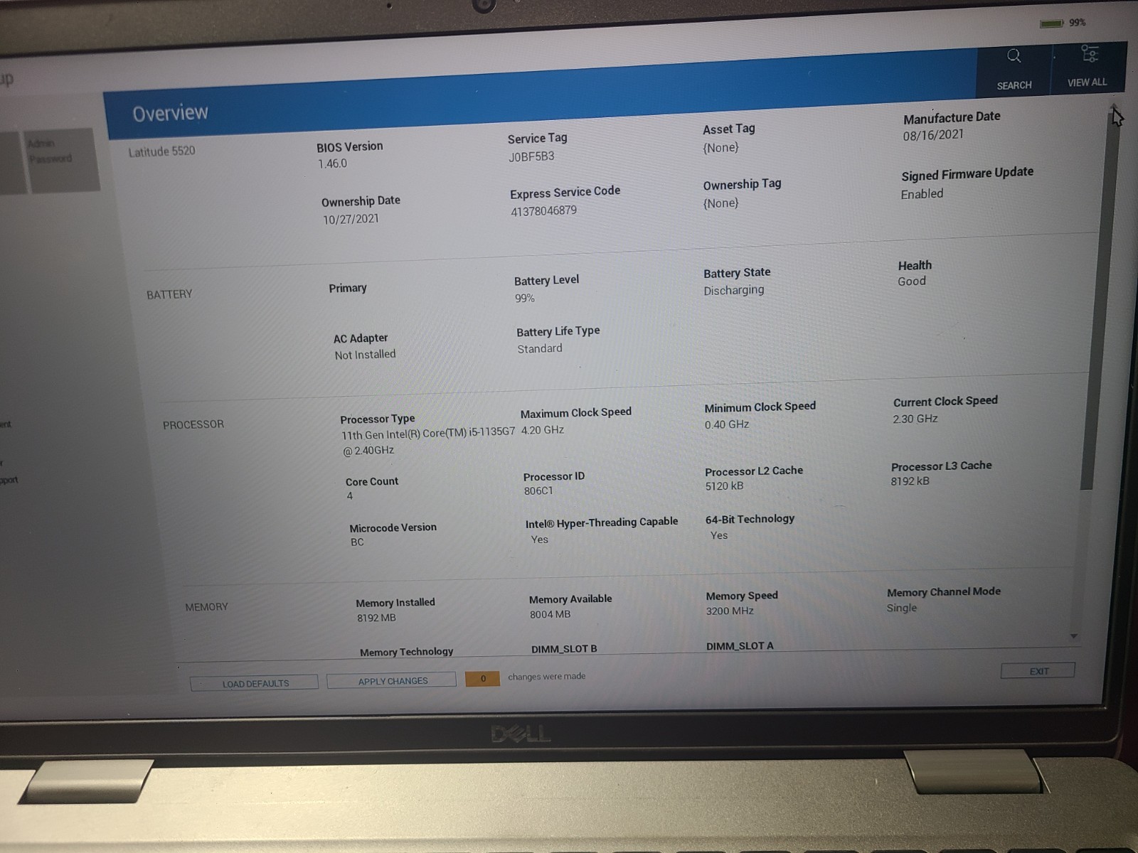 Dell Latitude 5520 Intel Core i5-1135G7 8GB /256GB/3.40Ghz 15.6FHD