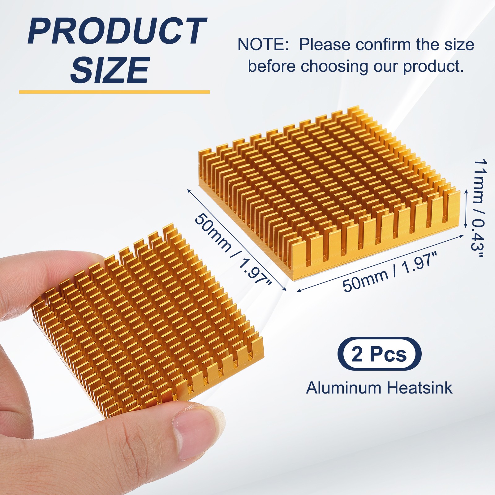 2 Pcs Heatsink 50x50x11mm Aluminum Heat Sink with Thermal Blue Sticker Gold