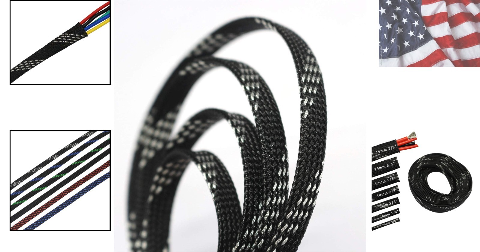 30ft PET Expandable Sleeving Wire Cable Sleeve 2/5″, Silver&Black